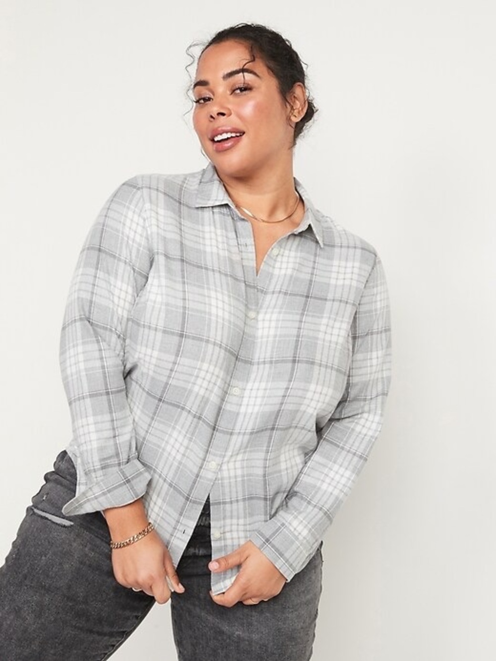 Old Navy Gray Plaid Button-Down Shirt